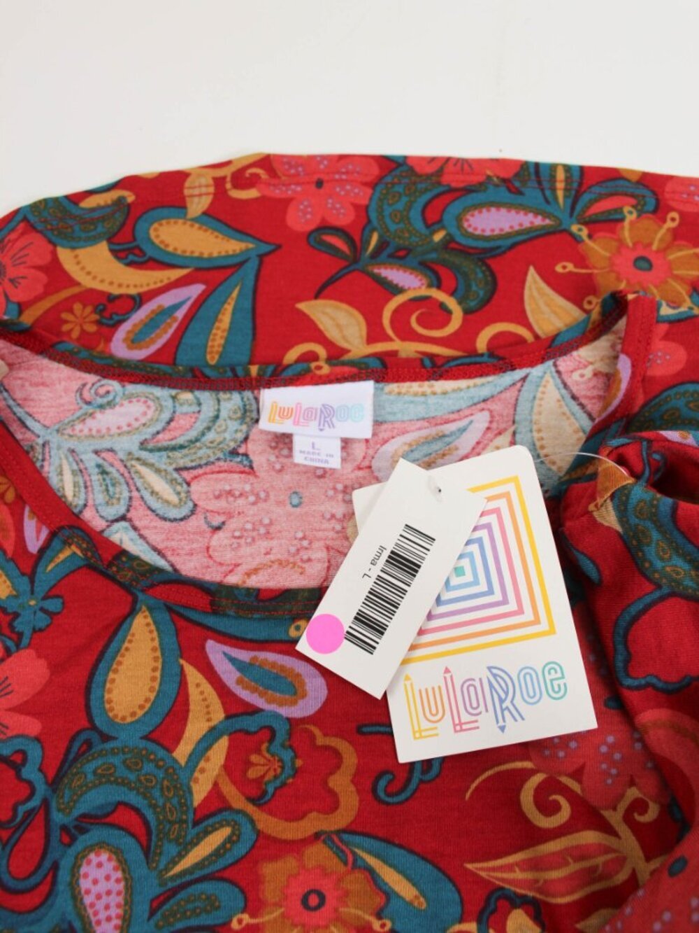 LuLaRoe Irma Tunic Top Large (oversized) - Red Floral Paisley Hi Low - Picture 4 of 7